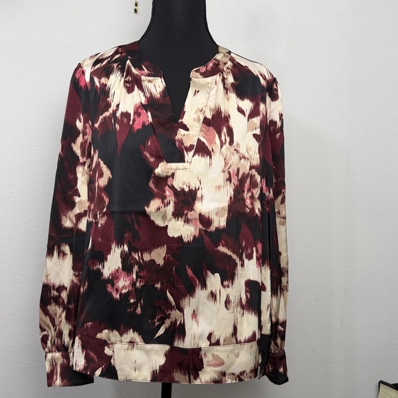 Rafaella Tops - Rafaella Burgundy and Cream Patterned Long sleeve Blouse